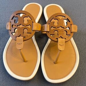 Tory Burch Miller Sandals (Tan and White)